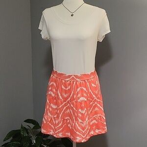 Tehama Athletic Ikat Orange & White Tiered Mini Athleisure Golf Sport Skirt Sz M